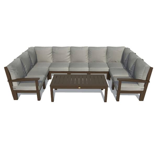 Highwood Bespoke Deep Seating 10-Piece Plastic Outdoor Sectional Set and Conversation Table with Cushions