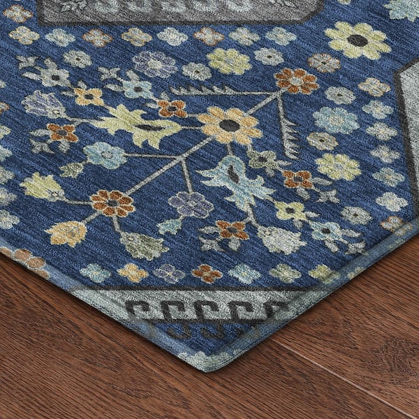Mayfield Premium Machine Washable Abstract AMF2459 Navy 10 ft. x 14 ft. Area Rug