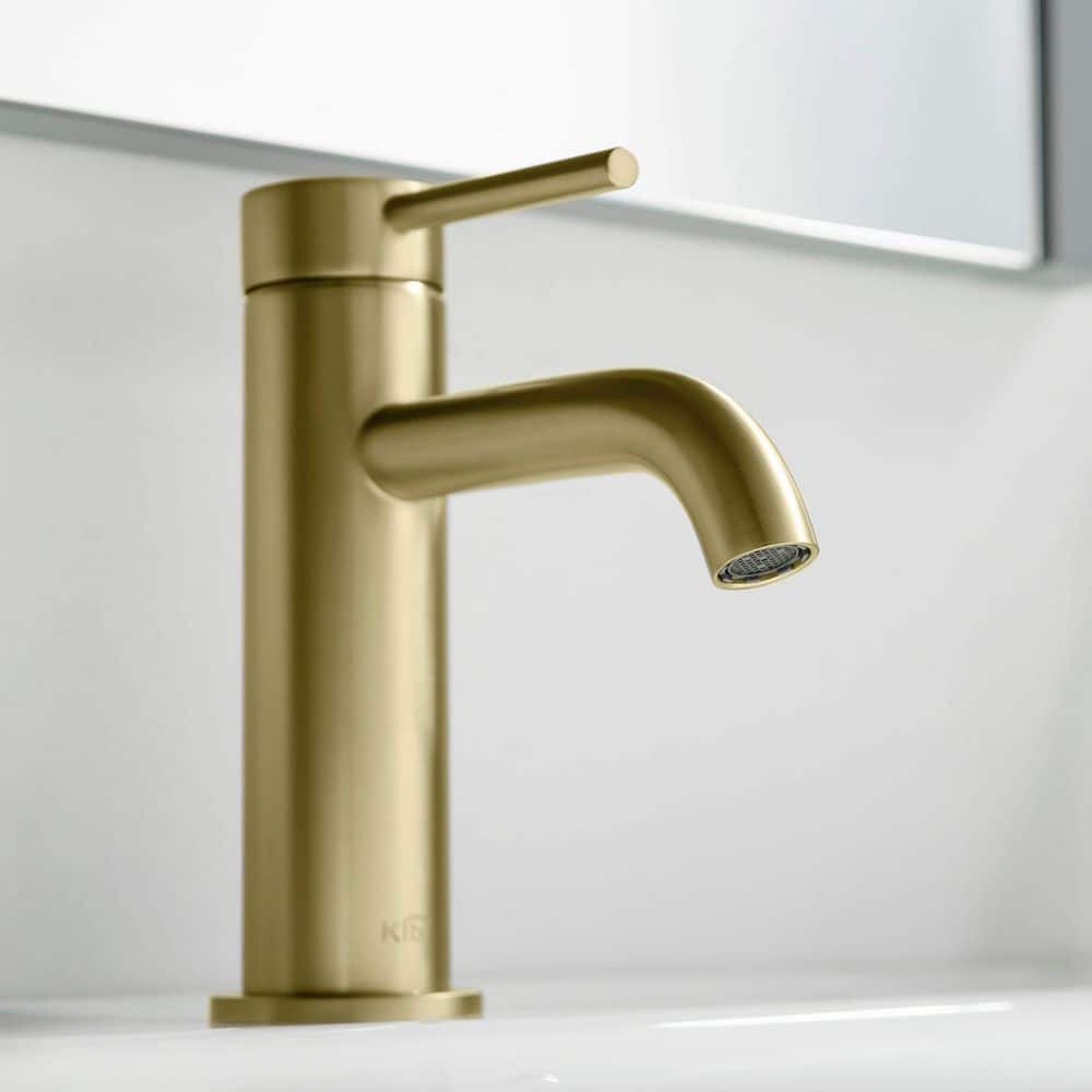 Brushed Gold Brass Single Handle Bathroom Faucet