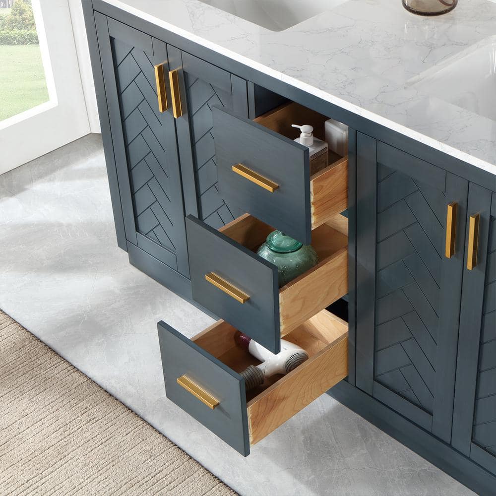Gazsi 60" Classic Blue Double Bathroom Vanity with Composite Stone Countertop