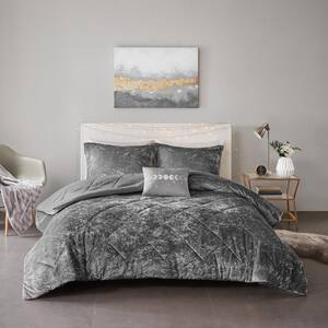 Isabel 3-Piece Grey Velvet Twin/Twin XL Soft Velvet Lustrous Comforter Set with Throw Pillow