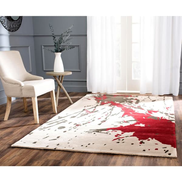 Soho 4 ft. x 6 ft. Beige/Red Abstract Splatter Area Rug