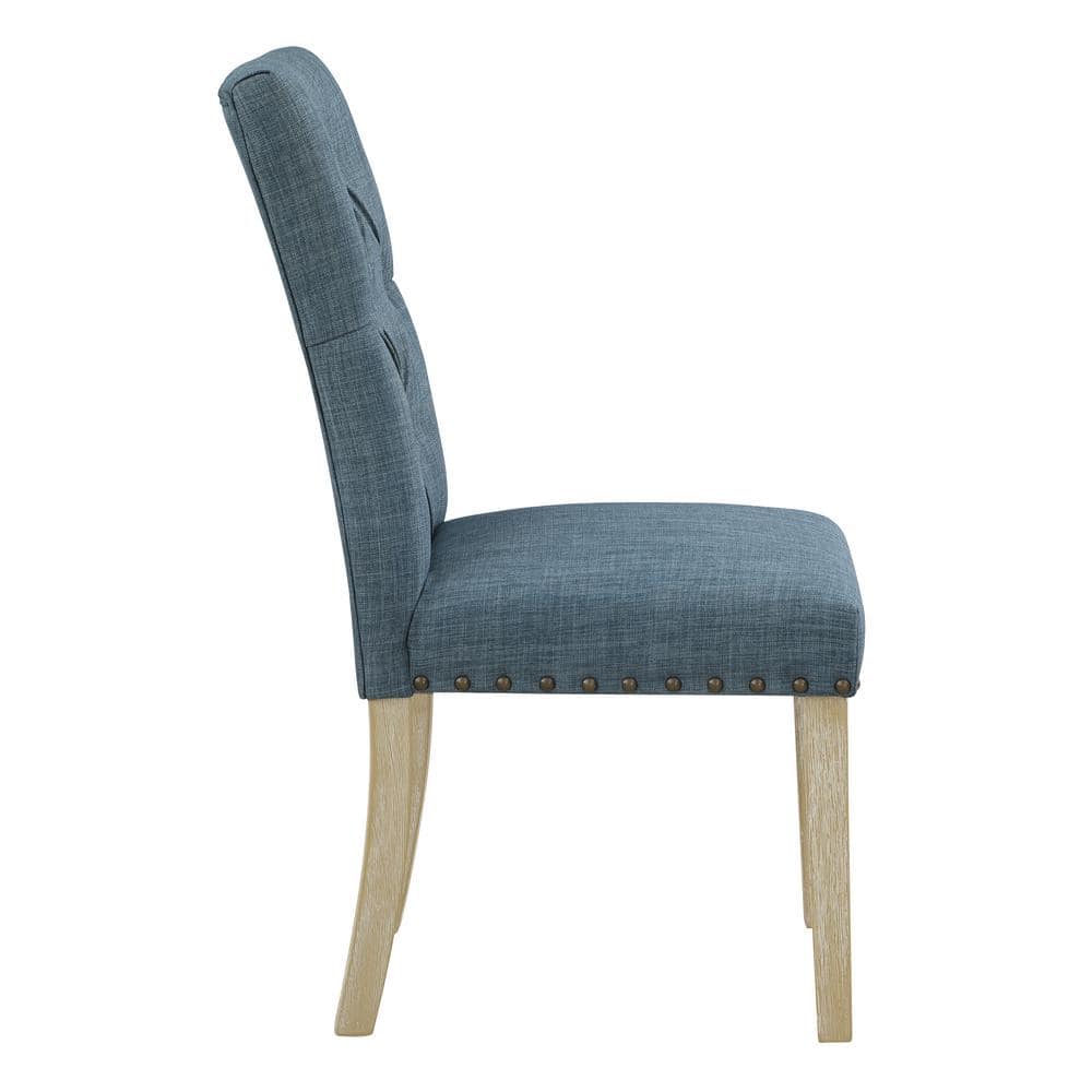 Indigo Upholstered Parsons Side Chair with Wood Legs
