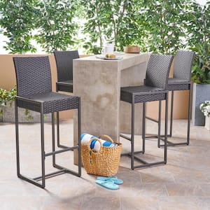Conway Dark Brown Faux Rattan Outdoor Patio Bar Stool (4-Pack)