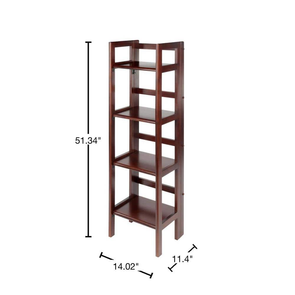 Transitional Slim Walnut 4-Tier Folding Bookcase for Kids and Books