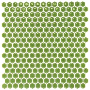 Bliss Edged Hexagon Key Lime 3 in. x 0.24 in. Polished Porcelain Floor and Wall Mosaic Tile Sample