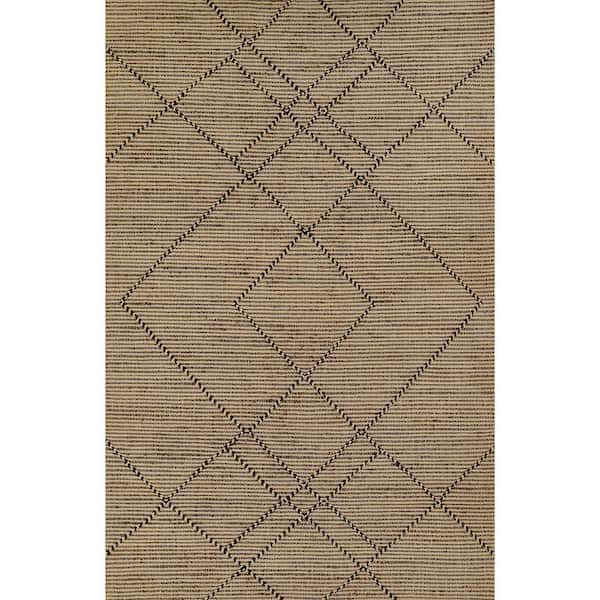 Diamond Weave Natural 5 ft. X 8 ft. Handwoven Jute and Wool Area Rug