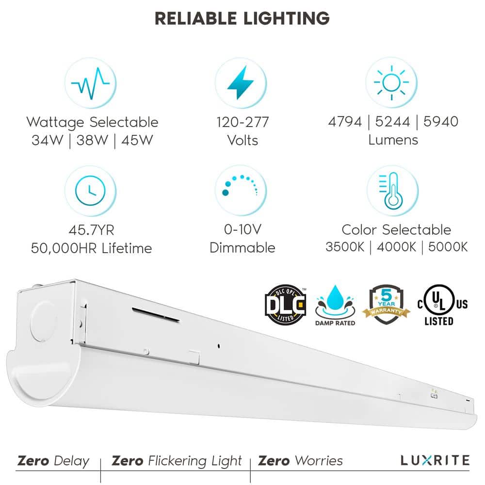 White 4-Foot Slim LED Linear Shop Light with Adjustable Color Temperature