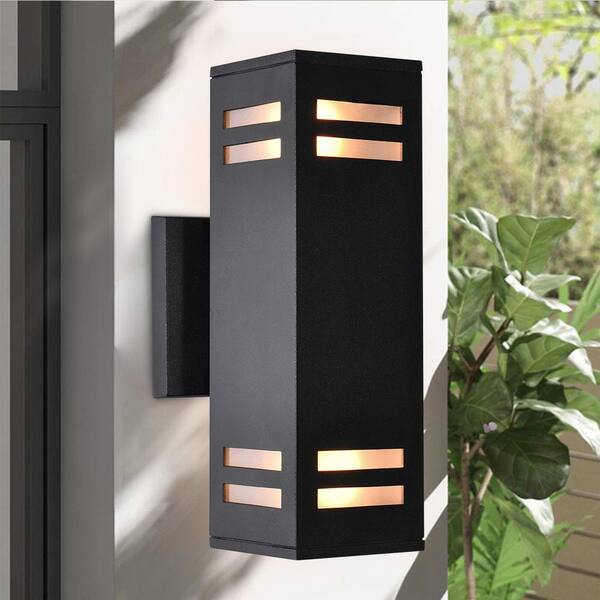 RRTYO 2-Light Matte Black Outdoor Wall Lamp Waterproof Wall