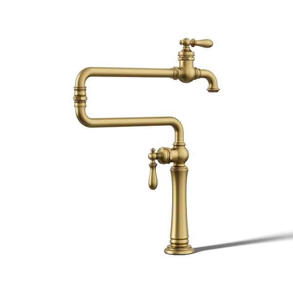 Artifacts Single-Hole Deck-Mount Pot Filler Kitchen Sink Faucet in Vibrant Brushed Moderne Brass