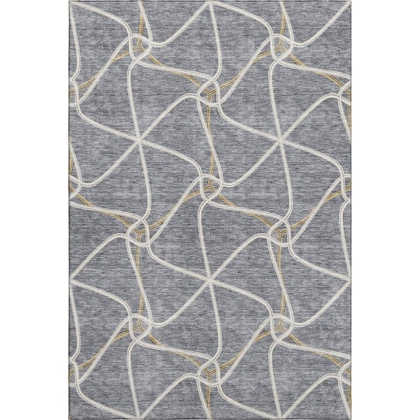 Mayfield Premium Machine Washable Abstract AMF948 Gray 3 ft. x 4 ft. Area Rug