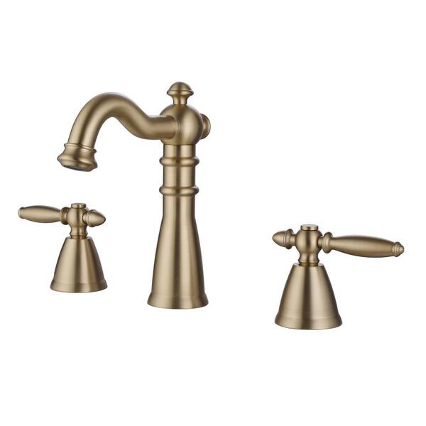 Tomfaucet Antique 8 in. Widespread Deck Mount 2-Handle Bathroom Faucet in Brushed Gold