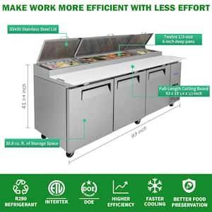 93 in. 30.8 cu. ft. Commercial Pizza Prep Table Refrigerator in Stainless with Butcher Cutting Board and Protection Lid