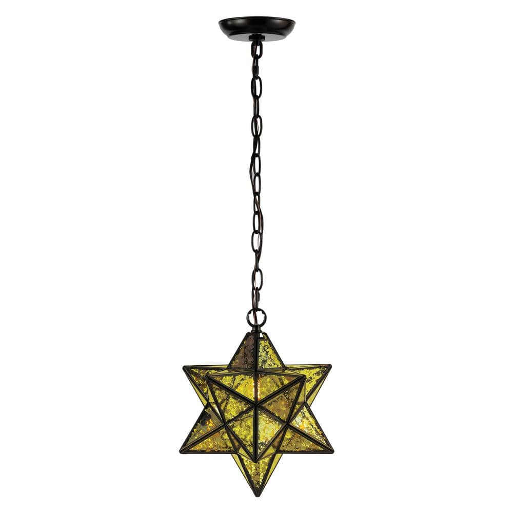 Stella 12" Moravian Star Oil Rubbed Bronze and Yellow Mercury Glass Pendant Light