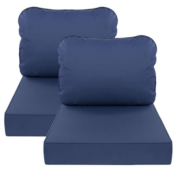 Unbranded 24 in. x 24 in. Outdoor Deep Seat Lounge Chair Patio Cushions, Zipper Closure Covers with 2-Ties, Navy Blue (Set of 2)