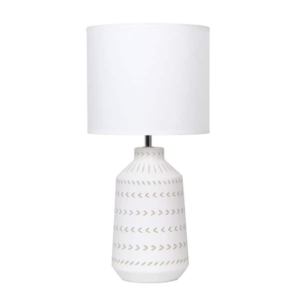 16.93 Boho Ceramic Table Lamp, Off White Patterned Base for Stylish Bohemian Spaces