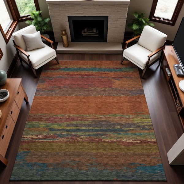 Mayfield Premium Machine Washable Abstract AMF1280 Terracotta 10 ft. x 14 ft. Area Rug