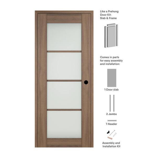 Belldinni Vona 18 in. x 96 in. 4-Lite Left-Hand Frosted Glass Pecan Nutwood Solid Core Composite Wood Single Prehung Interior Door