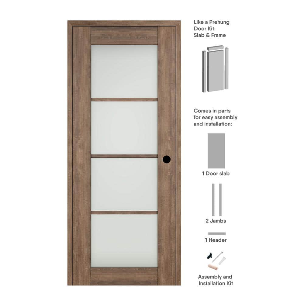 Vona 24 in. x 96 in. 4-Lite Left-Hand Frosted Glass Pecan Nutwood Solid Core Composite Wood Single Prehung Interior Door price history on PriceWatchPro