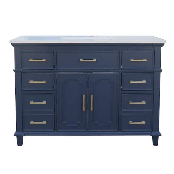 ExBrite Vietnam-Collection 48 in. W x 38 in. D x 22 in. H Bath Vanity in Blue with White Stone Top, Cabinet and Single Sink