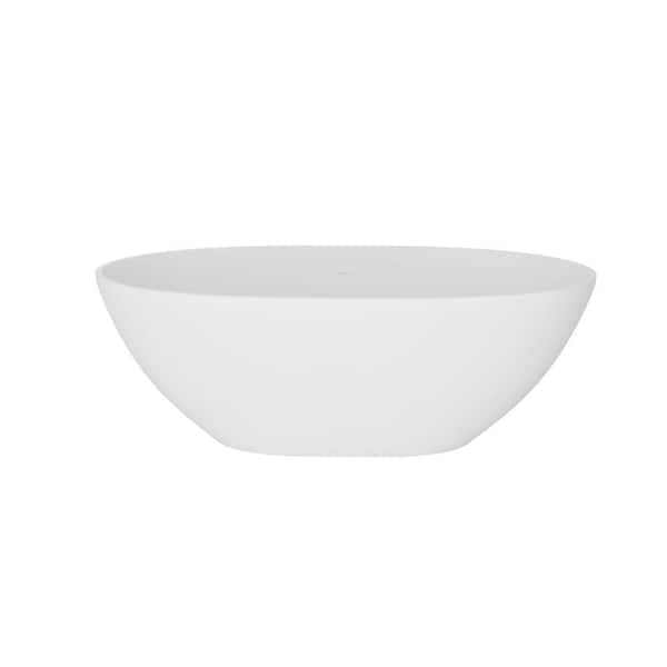 Dimakai 60.92 in. x 29.48 in. Solid Surface Freestanding Soaking Bathtub with Center Drain in Matte White