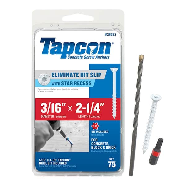 Tapcon Concrete Screw w/Bit 3/16 x 2-3/4 Wej-It Flat Head Wej-Con 100/BX 