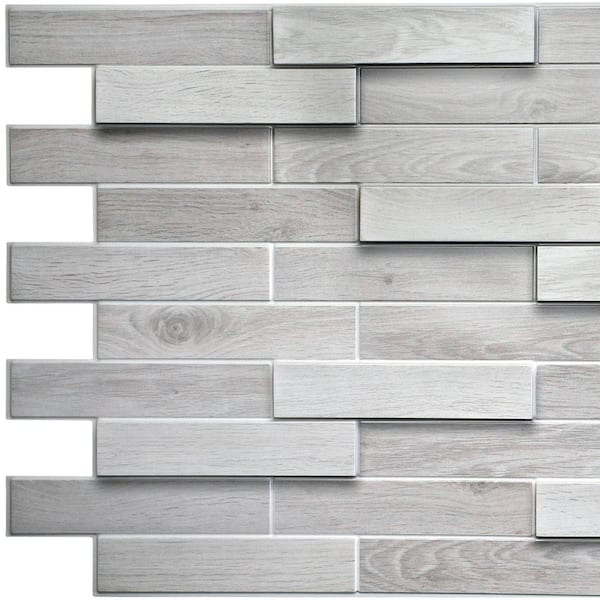 Dundee Deco 3D Falkirk Retro 1/100 in. x 39 in. x 19 in. White Grey Faux Oak Steps PVC Decorative Wall Paneling (5-Pack)