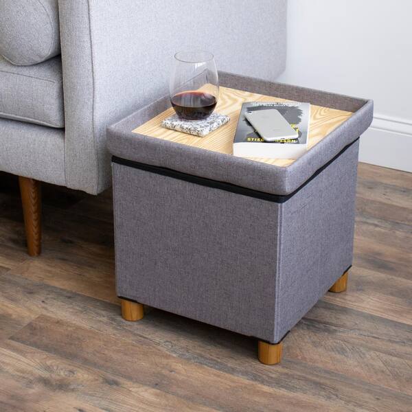 Humble Crew Gray Collapsible Cube, Collapsible Cube Storage Ottoman Foot Stool With Tray