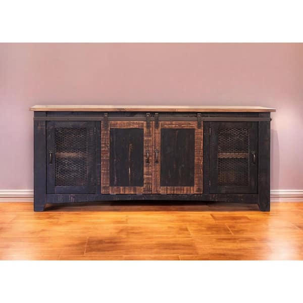 HomeRoots Black TV Stand Fits TV's up to 70 in. with Cabinet;Storage