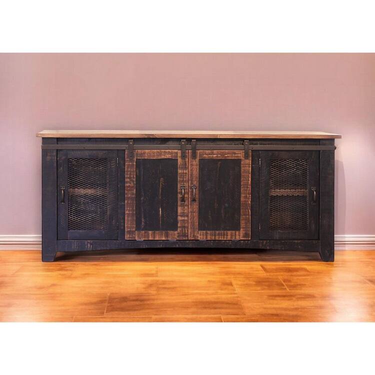 HomeRoots Black TV Stand Fits TV's up to 70 in. with Cabinet;Storage