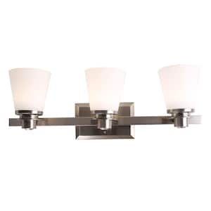 3-Light Brushed Nickel Vanity Lighting with Etched Opal Glass LED Integrated