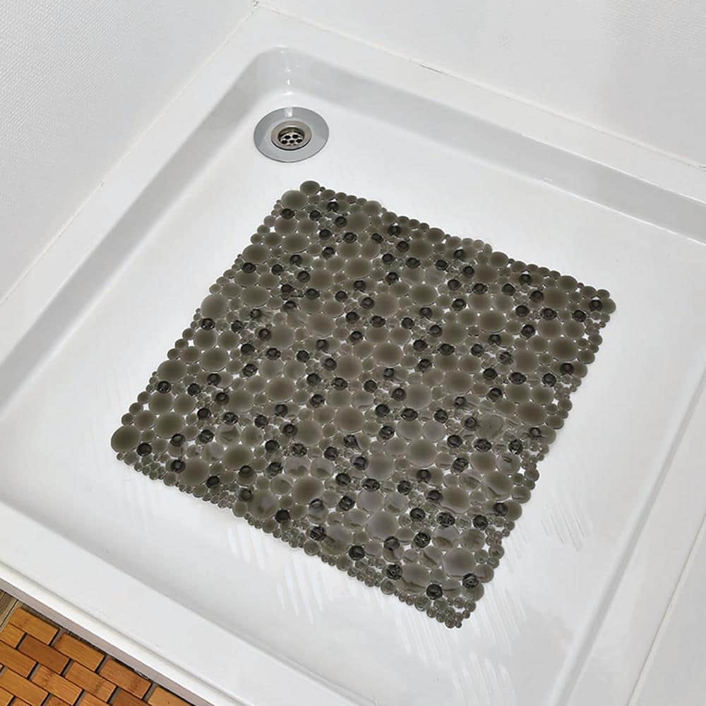 Gray PVC Non-Slip Square Shower Mat with Bubble Design