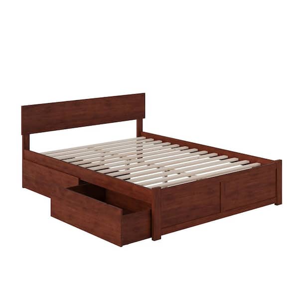 Orlando Walnut King Platform Bed with Flat Panel Foot Board and 2 Urban Bed Drawers