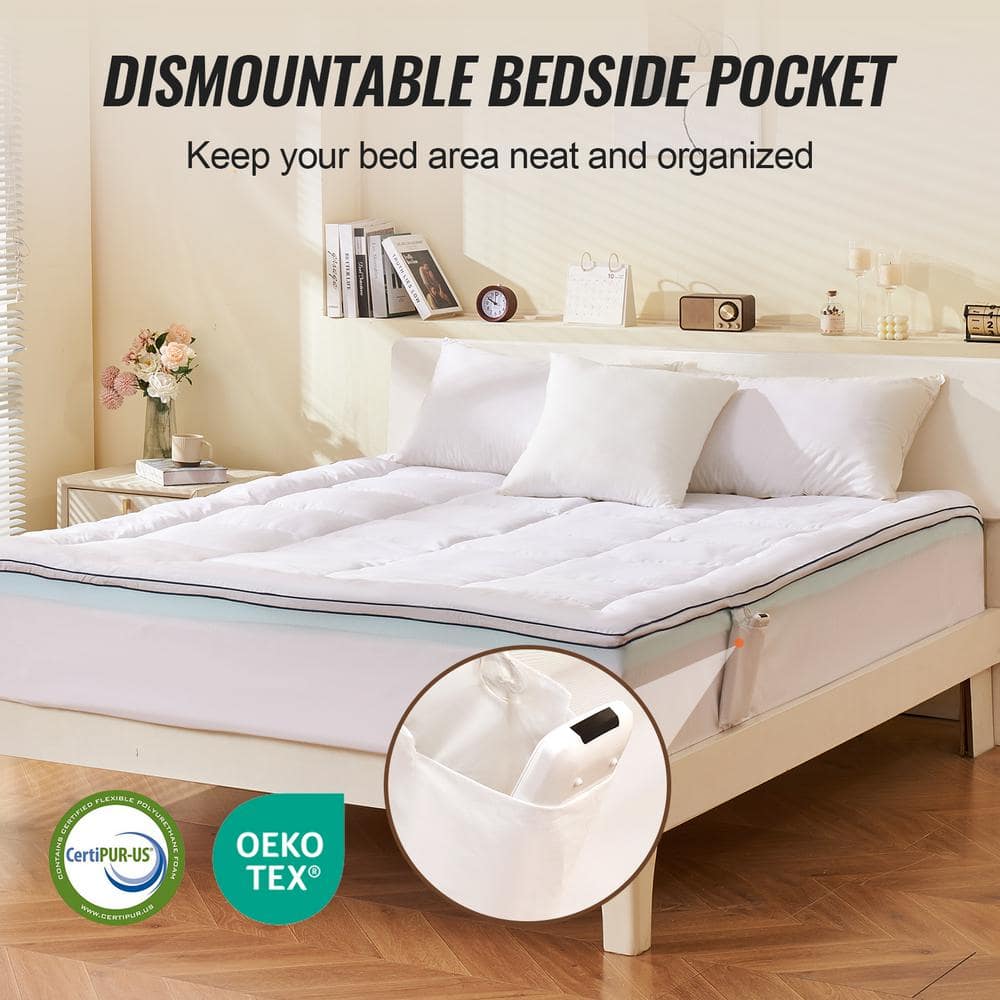 Queen Size White Gel Memory Foam Mattress Topper