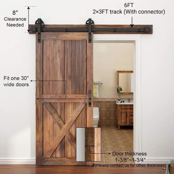 6 ft. /72 in. Frosted Black Sliding Barn Door Track and Hardware Kit for Single with Non-Routed Floor Guide 6 ft. /72 in. Frosted Black Sliding Barn Door Track and Hardware Kit for Single with Non-Routed Floor Guide