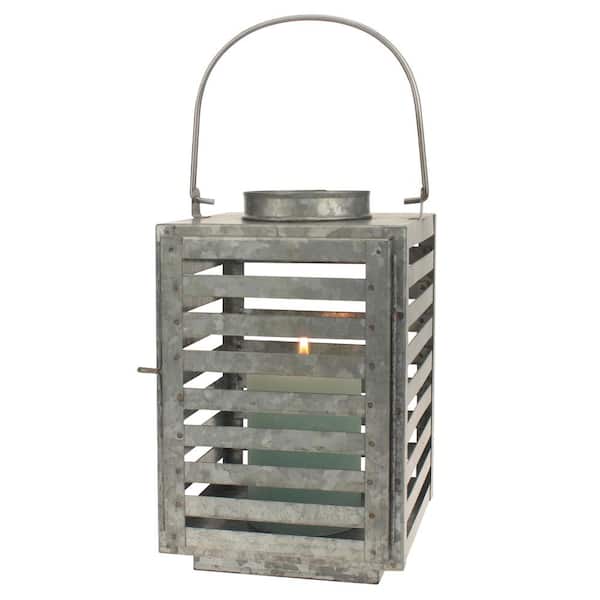 Stonebriar Collection 9 in. Silver Galvanized Metal Slated Lantern