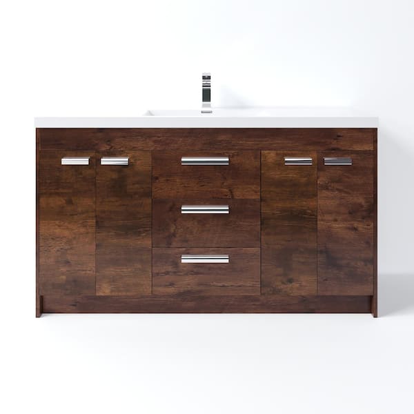 Lugano 60 in. Single Sink Rosewood Bath Vanity with White Acrylic Top (Assembled)