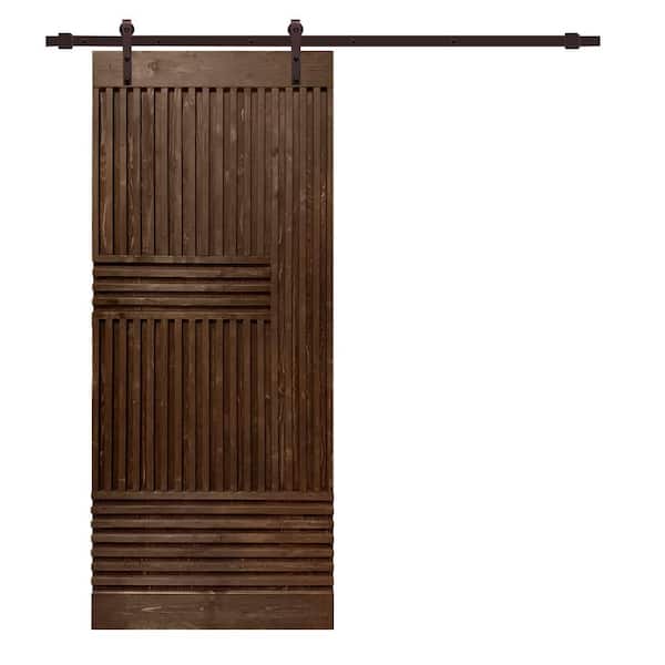 CALHOME Japanese 42 in. x 84 in. Pre Assemble Espresso Stained Wood Interior Sliding Barn Door with Hardware Kit