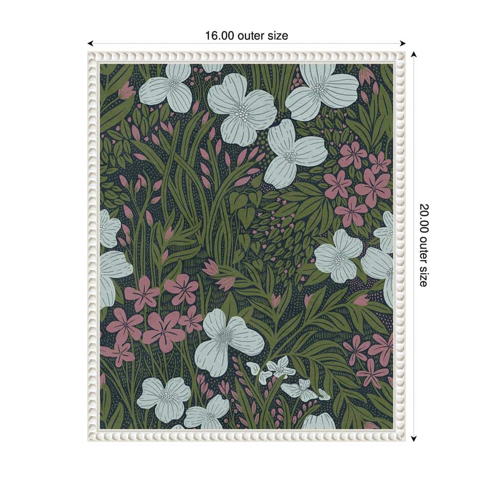 Field of Flowers Green Canvas Print with White Floater Frame