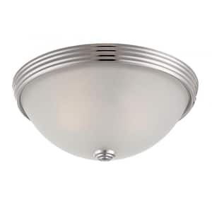 11 in. W x 4.5 in. H 2-Light Polished Nickel Flush Mount Ceiling Light with Etched Glass Diffuser