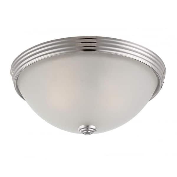 Savoy House 11 in. W x 4.5 in. H 2-Light Polished Nickel Flush Mount Ceiling Light with Etched Glass Diffuser