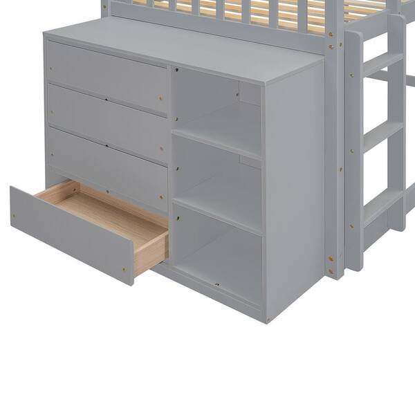 Harper & Bright Designs Gray Twin over Twin Wood Frame Bunk Bed