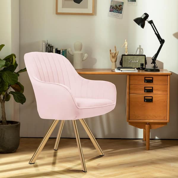 JEAREY Modern Light Pink Brushed Velvet Swivel Accent Armchair with Metal Legs for Living