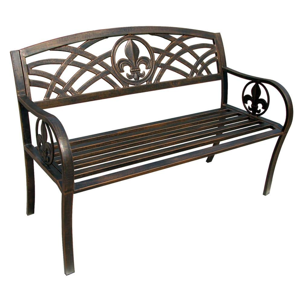 Leigh Country Fleur De Lis Metal Patio Bench Tx 94104 The Home Depot