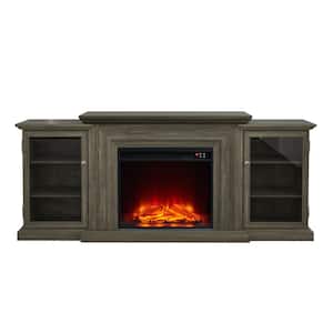 71 in. Vintage Wooden TV Stand with Electric Fireplace in Brown for TVs up to 70 in.