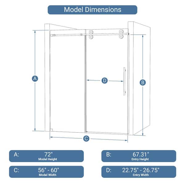 60 in. W x 72 in. H Single Sliding Frameless Shower Door in Brushed Nickel with SGCC 3/8 in.(10 mm)Tempered Clear Glass