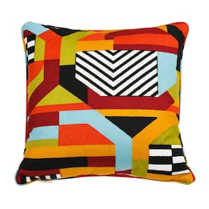 La Broderie 20 in. Square Embroidered Throw Pillow and Feather Down Insert in Colorpop Multi-colored Embroidery