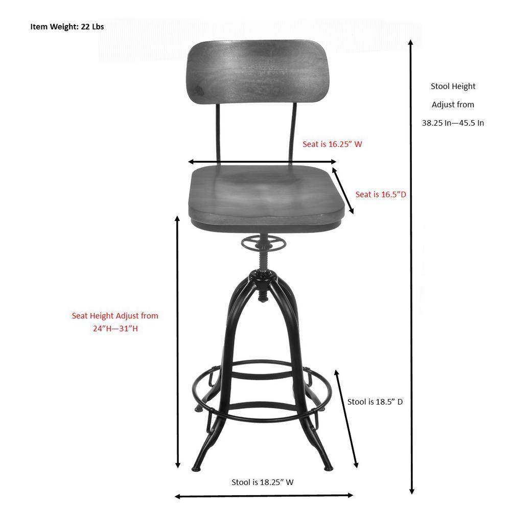 Natural Driftwood and Aged Iron Adjustable Swivel Barstool