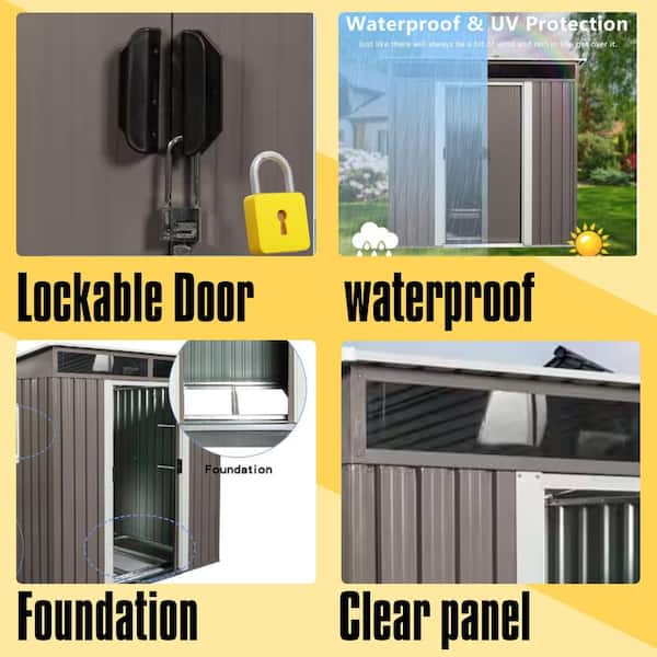 6 ft. W x 5 ft. D Metal Storage Shed Outdoor Tool Room with Windows and Transparent Plate, Gray (27.6 sq. ft.)