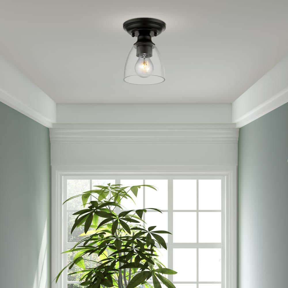 Black Hand Blown Glass 1-Light Flush Mount
